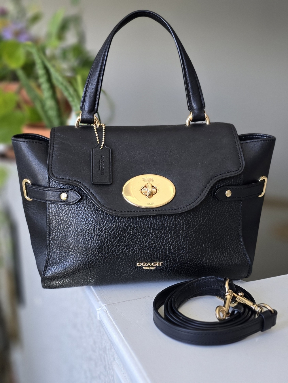 Coach Blake Flap Twistlock Carryall Pebbled Leather Crossbody Satchel #F32106